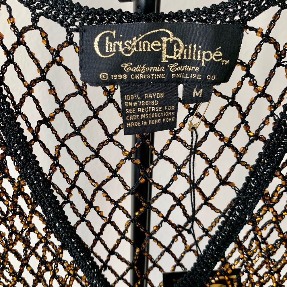 NWT Christine Phillipe Cali Couture Black & Bronze Beaded Crochet Knit Top Sz M - Picture 3 of 13